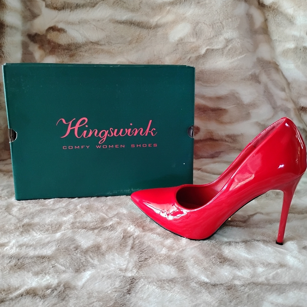 Vibrant Hingswink Red Glossy Stiletto Heels